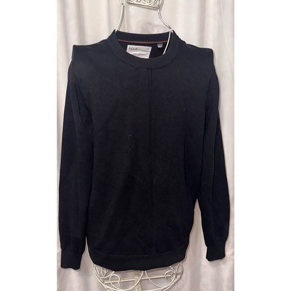 Men FIVE FOUR FF.LA PASCAL Mens LARGE Black Cotton Crewneck Pullover Sweater siz